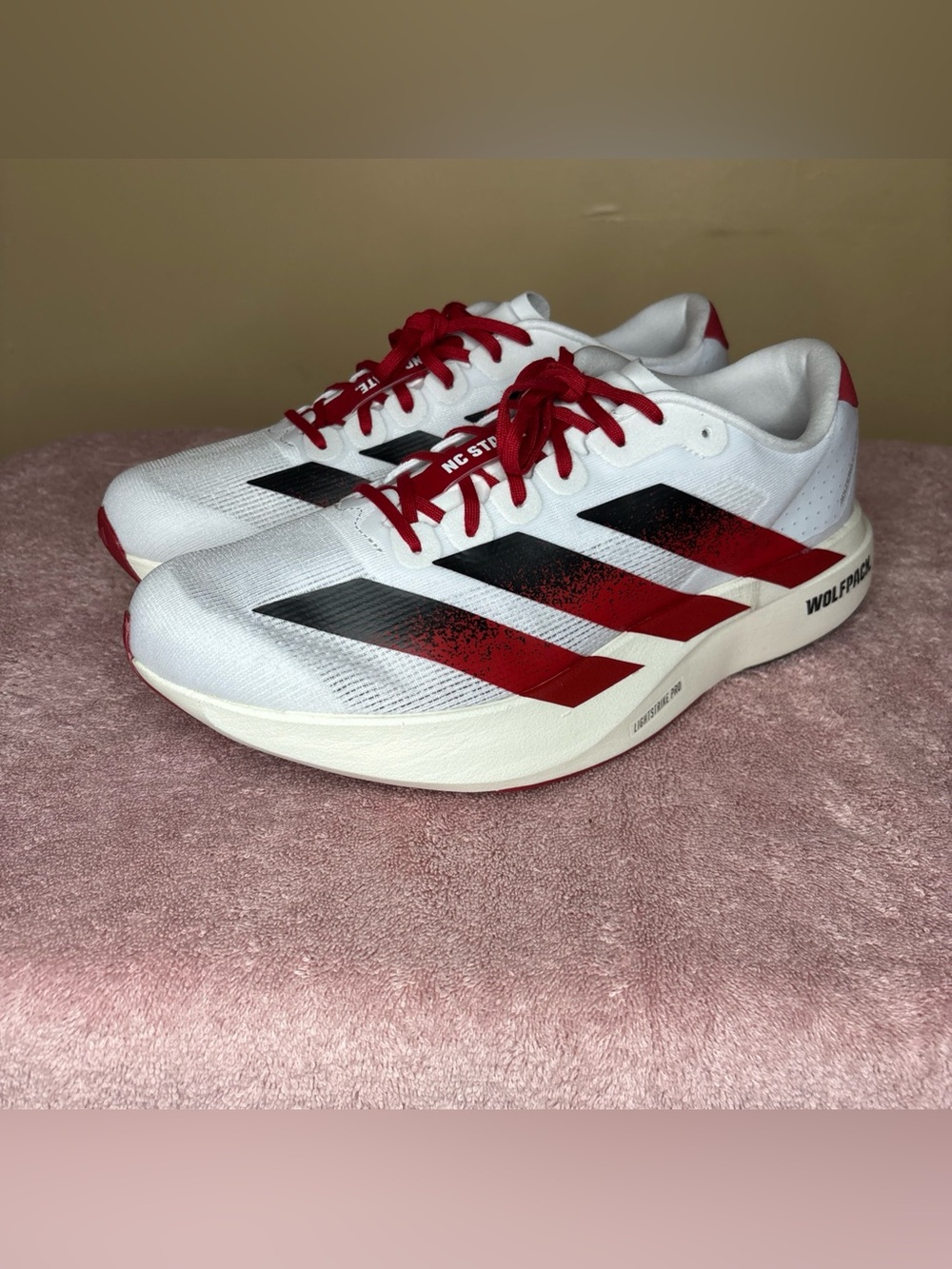 NC State Adidas Adizero Evo SL White Red Running Shoes JQ4571 Men's Size 10.5